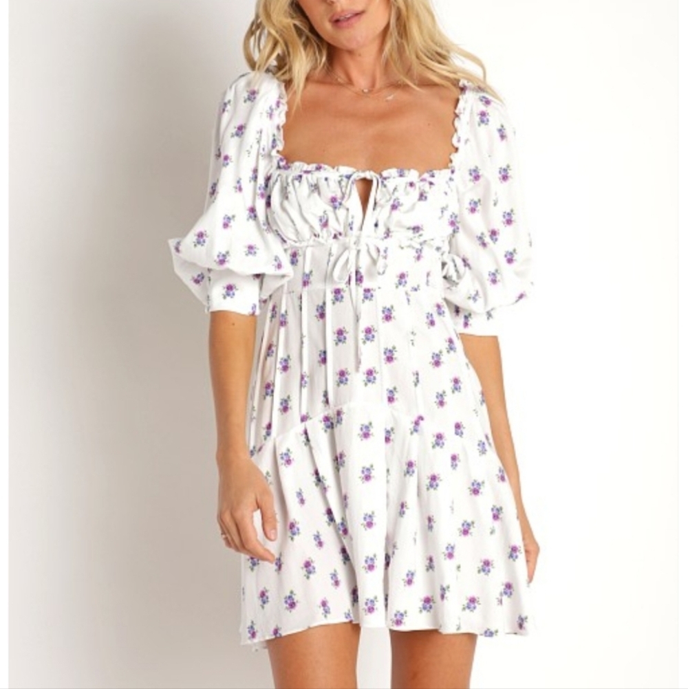 For Love & Lemons Viola Floral Mini Dress White Coquette Feminine Garden